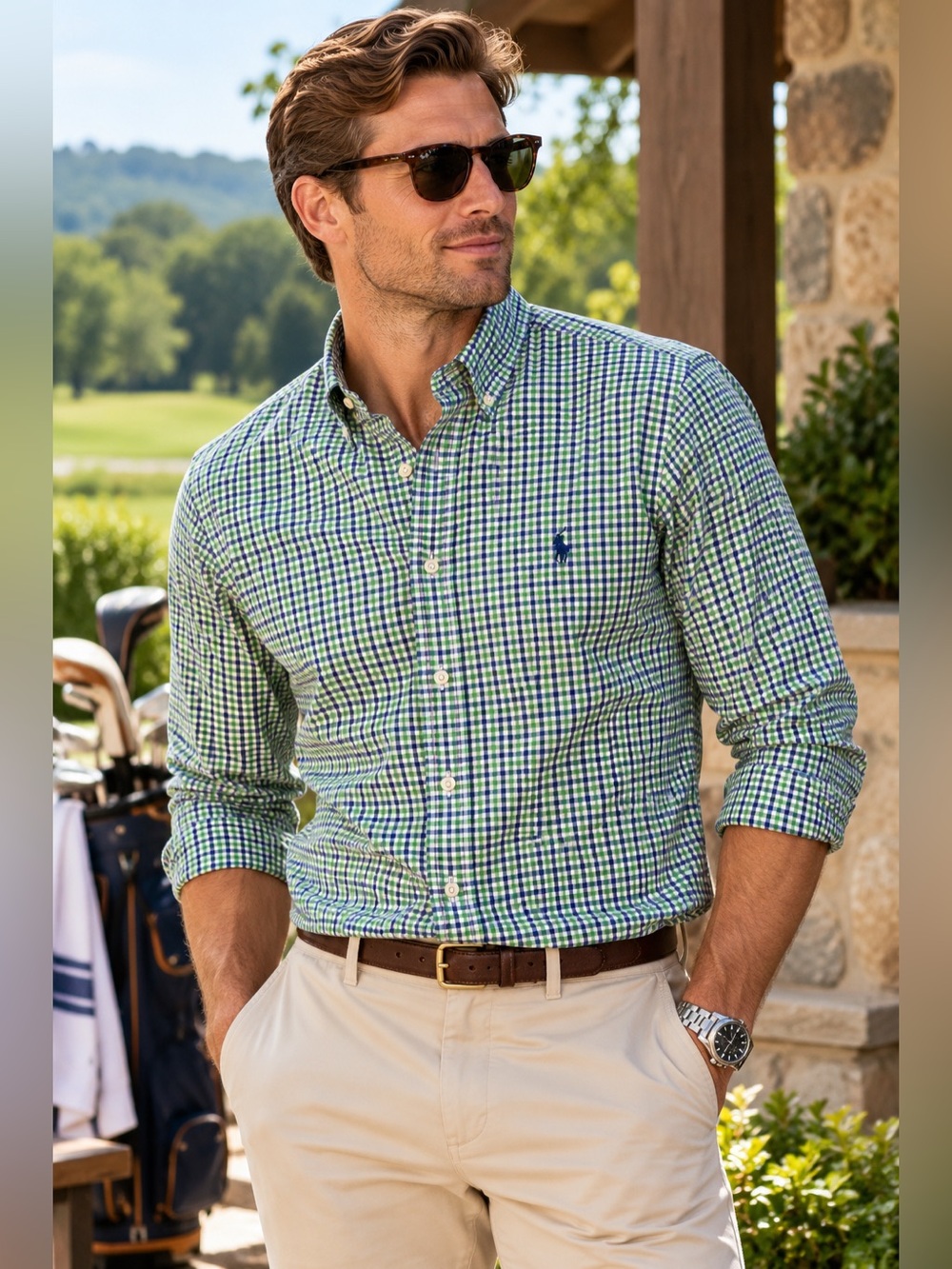 Ralph Lauren Green & Blue Gingham Check Men’s Button-Down Shirt XL